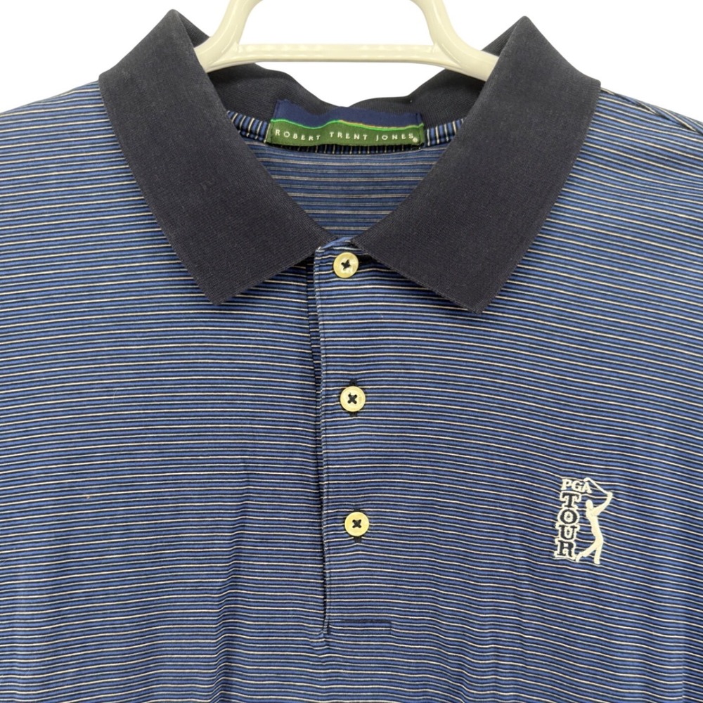 Robert Trent‎ Jones PGA Tour Mens Blue Striped Golf Polo Shirt Size L Large